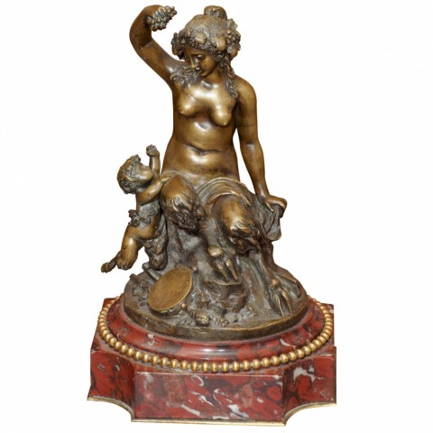 19th C. Bronze of Glaistig and Satyr Child on Rouge Marble Base