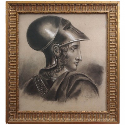 French Academy Drawing of Soldier in Gilt Frame