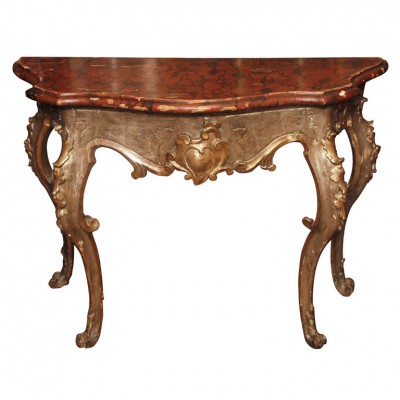 Italian Giltwood And Faux Marble Console Table