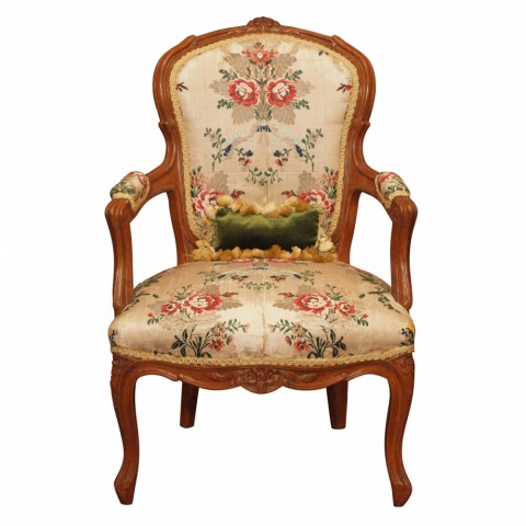 18th c French Louis XV Childs Fauteuil with 18th c. silk