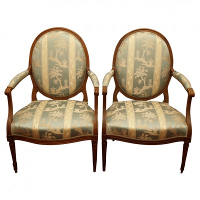 PAIR OF FRENCH OVAL BACK LOUIS XVI ARMCHAIRS