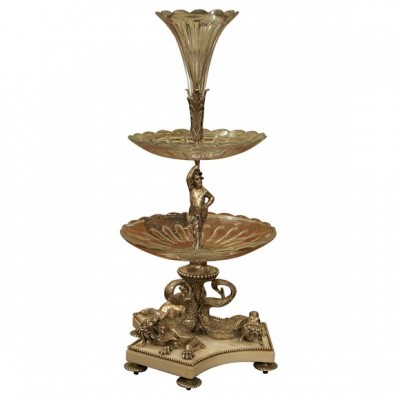 Magnificent Silverplated Bronze, Crystal And Marble Epergne