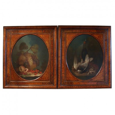 Pair of Charles X French Nature Morte Oil on Canvas
