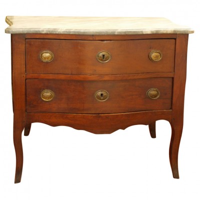 PERIOD LOUIS XV WALNUT MARBLE TOP COMMODE