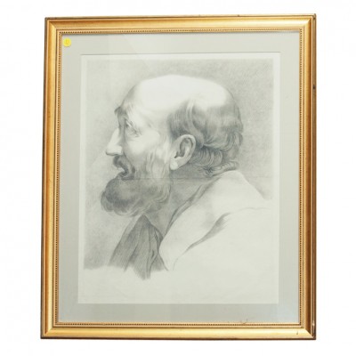 19th C. French Academy Drawing Of Old Man