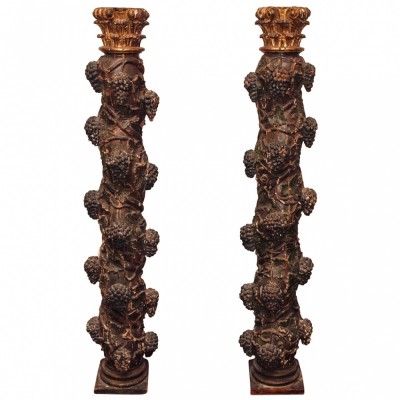 Pair of 18th c. “Salome” columns polychromed and gilt