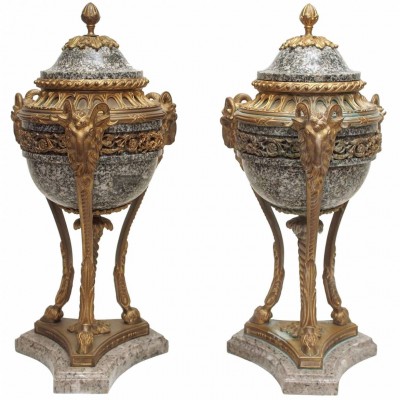 Pair of French Marble and Gilt Bronze Cassolet