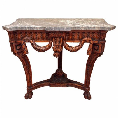 French Louis XVI Walnut Console with Gray Marble Top