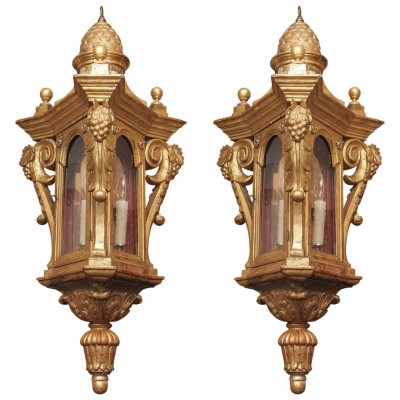 Pair of Italian Carved Giltwood Lanterns