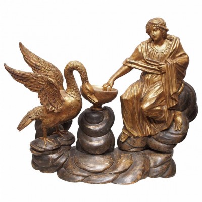 Carved Giltwood Group of Leda and the Swan