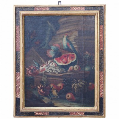 Italian School 18th Century “Still Life with Bird and Fruit”