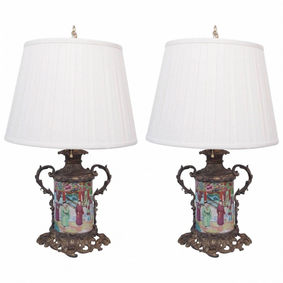 Pair of Rose Medallion Bronze Mounted Carcel Lamps
