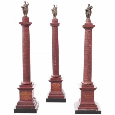 Three Rouge Marble and Bronze Tajan Column Grand Tour Souvenirs