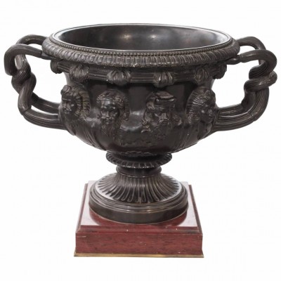 Monumental Bronze “Warwick” Vase on Rouge Marble Base