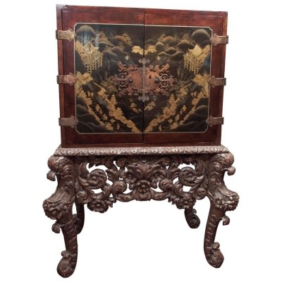 Chinese Chinoiserie Spice Cabinet on Dutch Stand