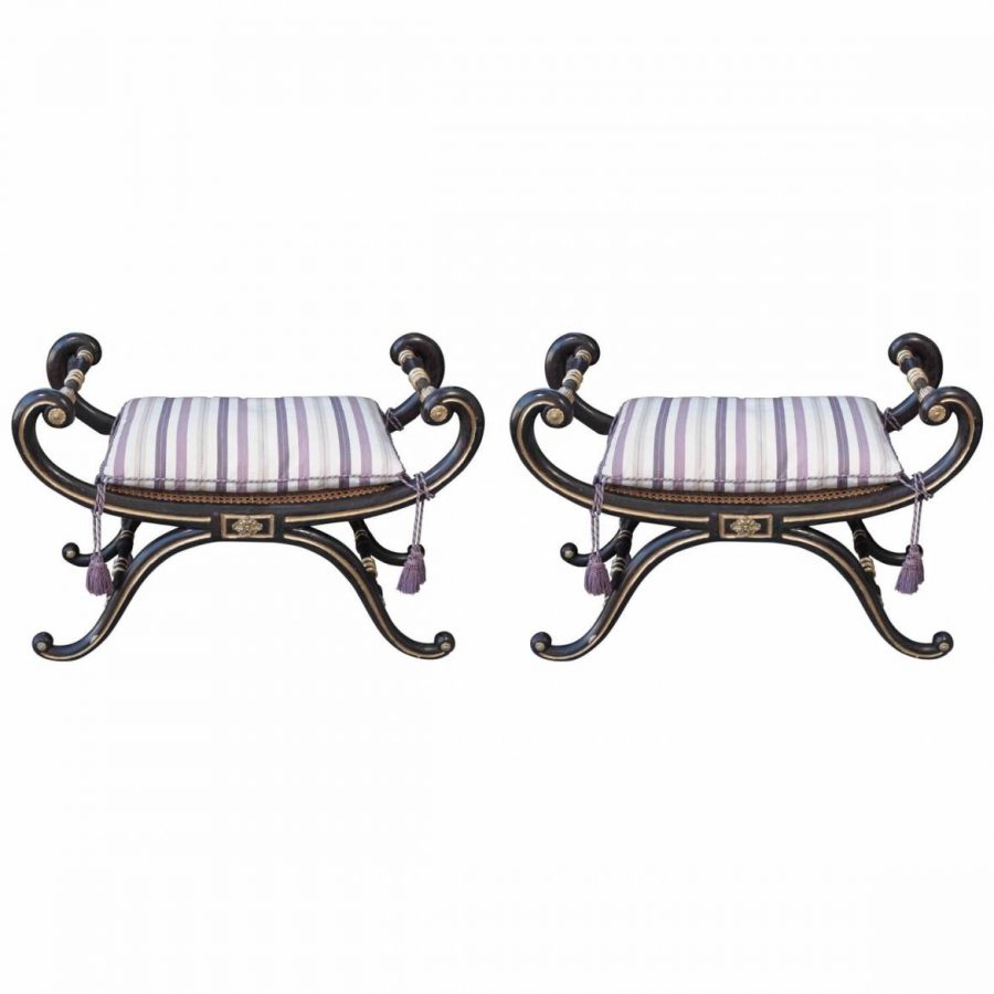 Pair of English Regency Curule Benches