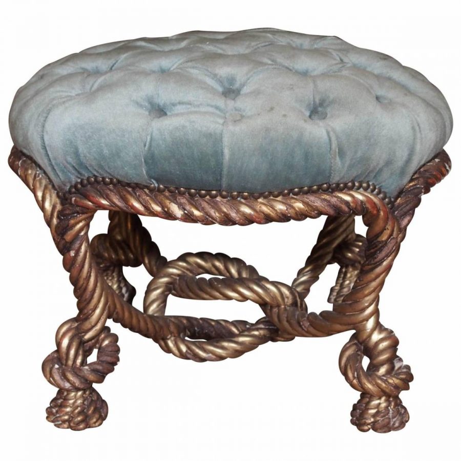 French Napoleon III Carved Giltwood “Rope” Stool