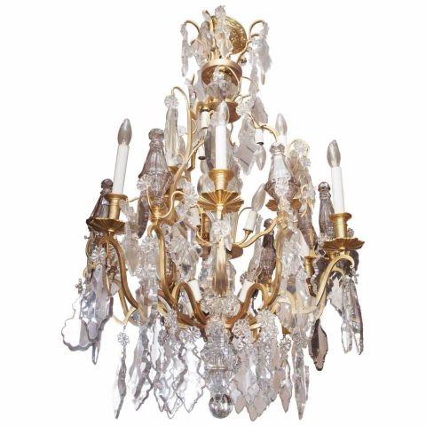 19th Century French Gilt Bronze Chandelier with Baccarat Crystal Dressing