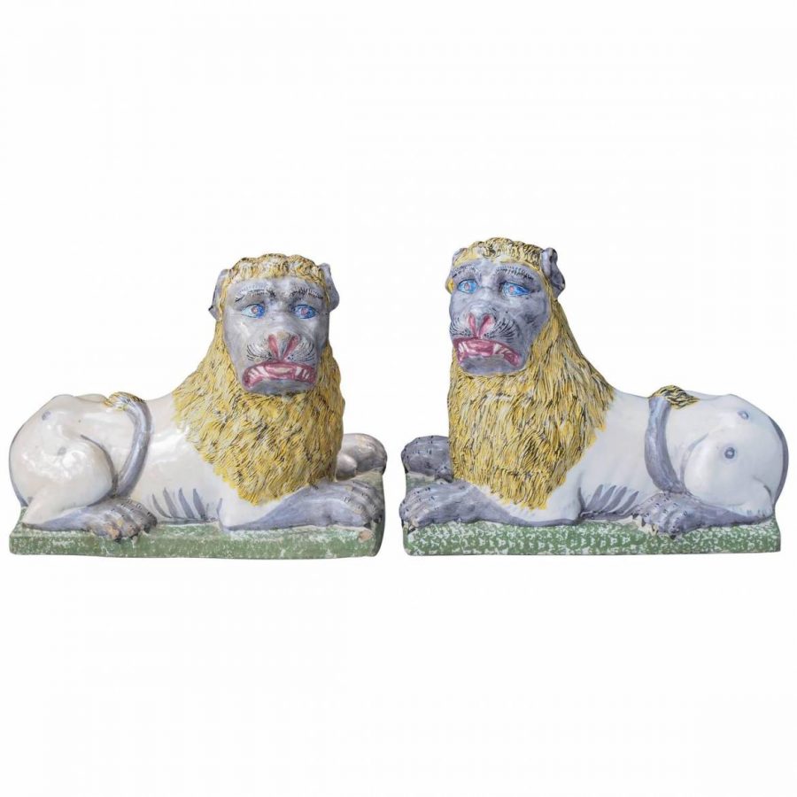 Pair of Late 18th-Early 19th Century Luneville Lions