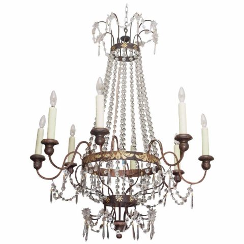 Italian Empire Tole Chandelier with Crystal Dressing