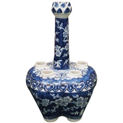 Chinese 19th Century Blue and White Tulipiere with Cherry Blossom Motif