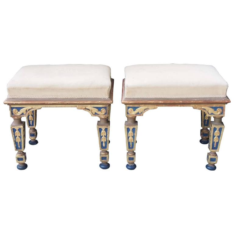 Pair of 19th Century Gilt and Polychrome Benches