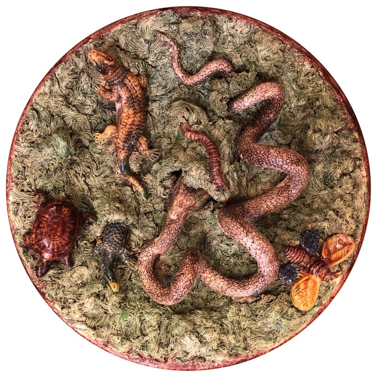 Palissy Style Plate with Snake Eating His Own Tail