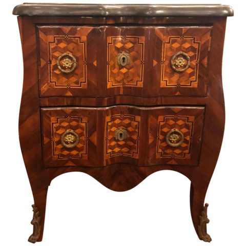 French Marquetry Sauteuse with Marble Top