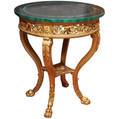 Italian 19th Century Giltwood Louis XVI Style Table with Slate and Malachite Top