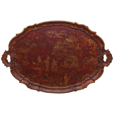 Large Italian Painted Chinoiserie Wooden Tray