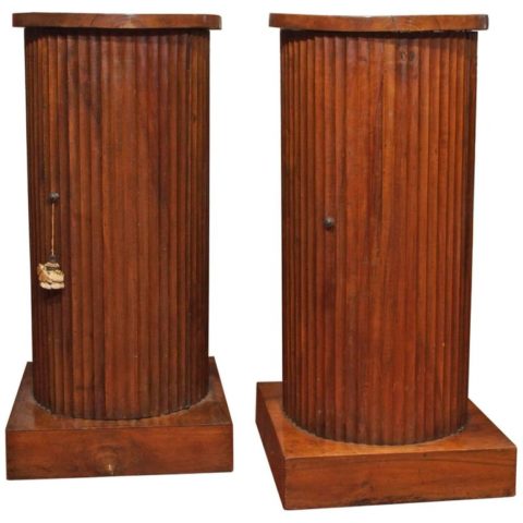 Pair of Italian Walnut Fluted Column Cabinets