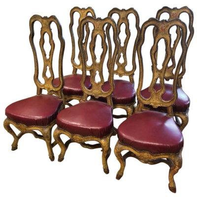 Set of Six Venetian Painted Dining Chairs