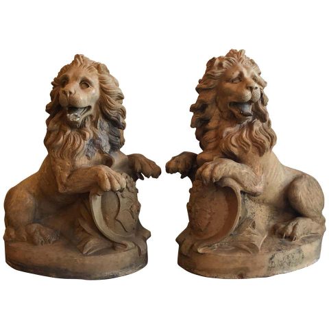 Pair of 19th Century Terracotta Seated Lions