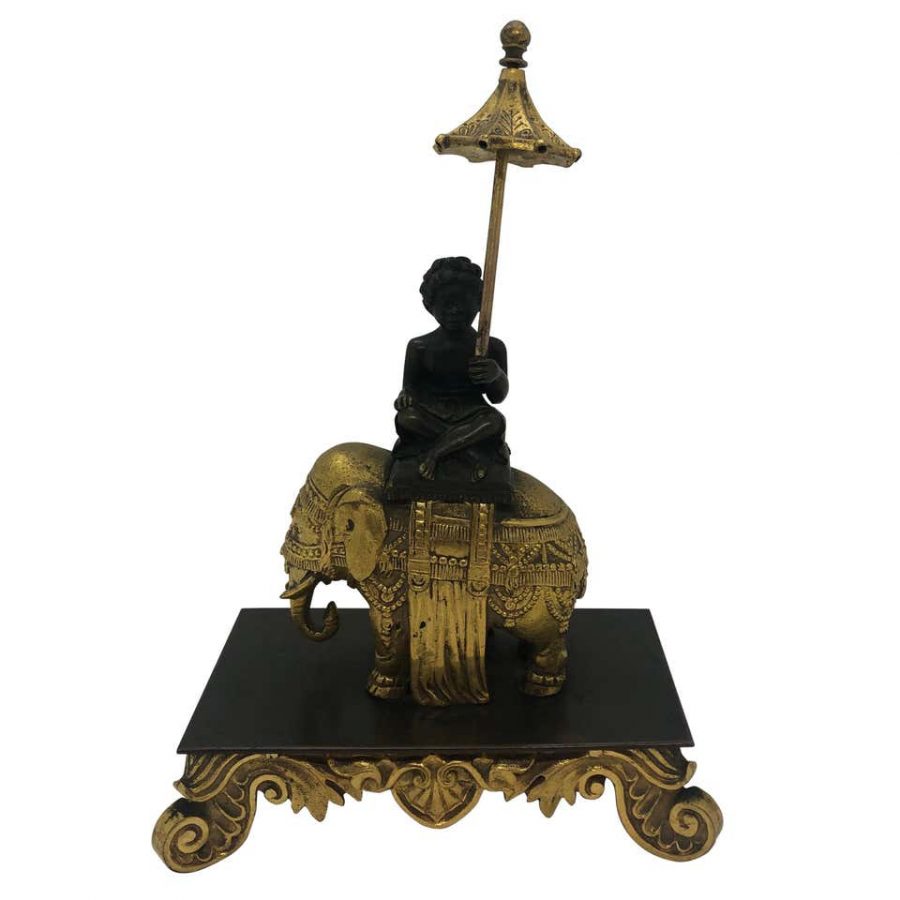 Gilt Bronze of Boy with Umbrella on Elephant