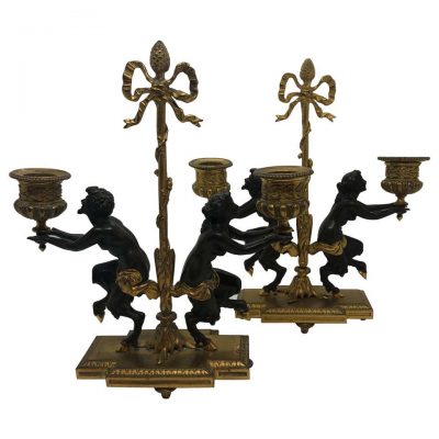 Pair of French 19th Century 2 Arm Gilt/Patinated Bronze Candlesticks