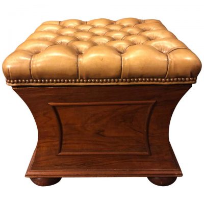 English Regency Concave Stool with Tufted Leather Top