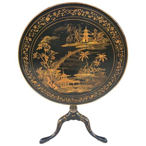 19thc English ebonized and chinoiserie Decorated flip top table