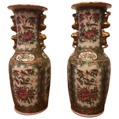 Small Pair of Rose Medallion Vase