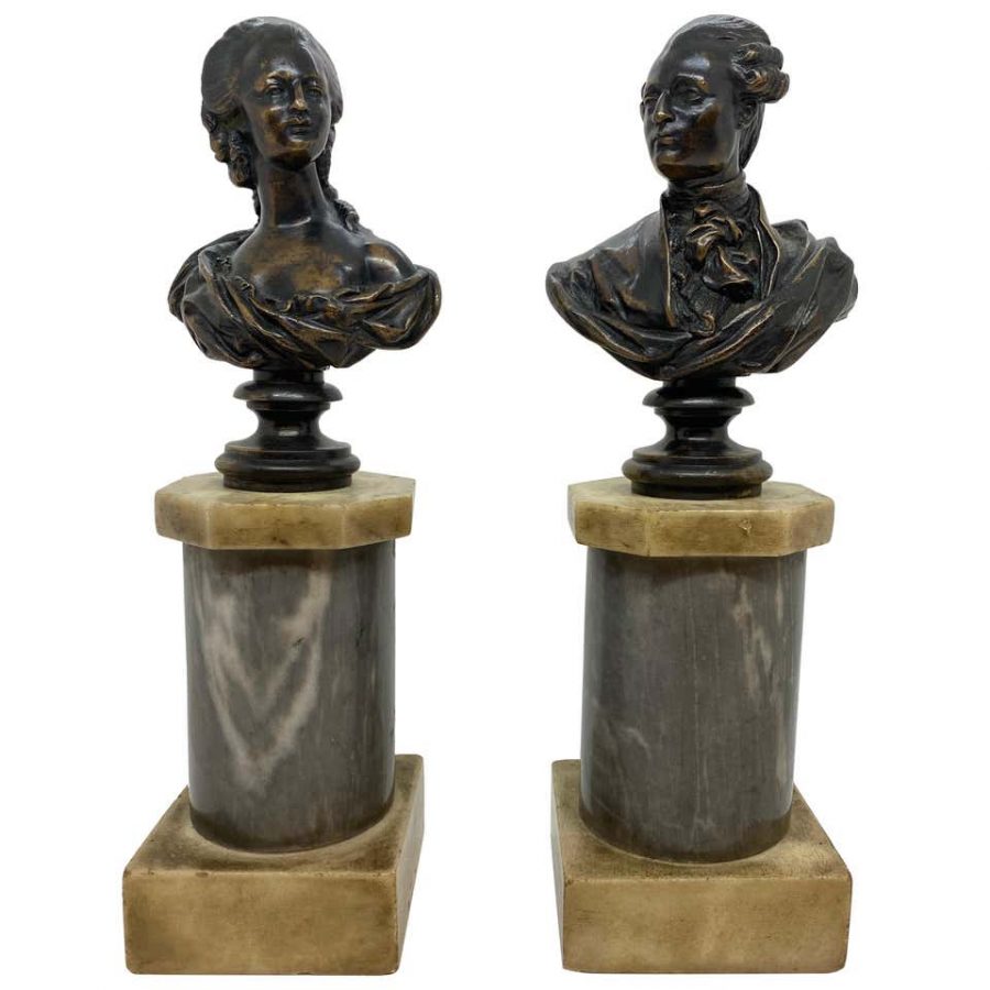 Pair of French Bronze Busts of Louis XVI and Marie Antoinette