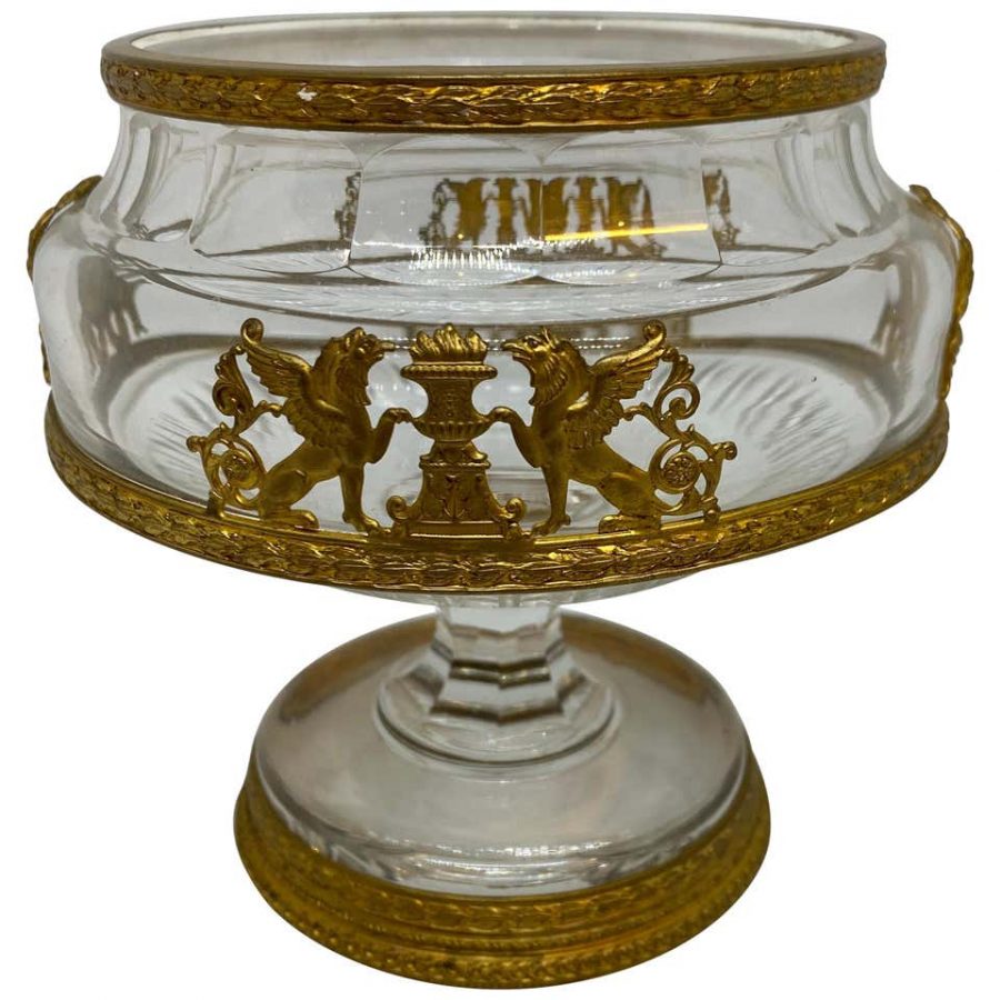 French Crystal Caviar Dish with Gilt Bronze Mounts