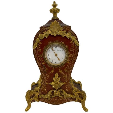 French Louis XV Tooled Leather Clock