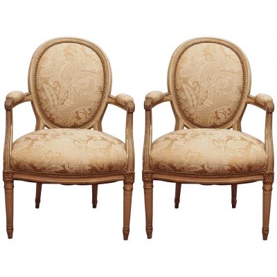 Pair of Louis XVI Oval Back Armchairs
