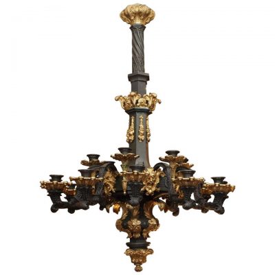 French Charles X Patinated and Gilt Bronze Chandelier