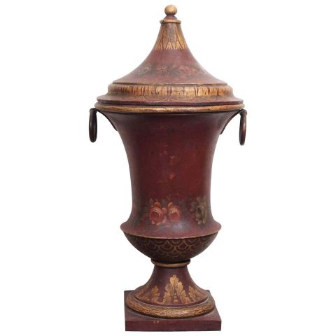 French Painted Tole Covered Urn