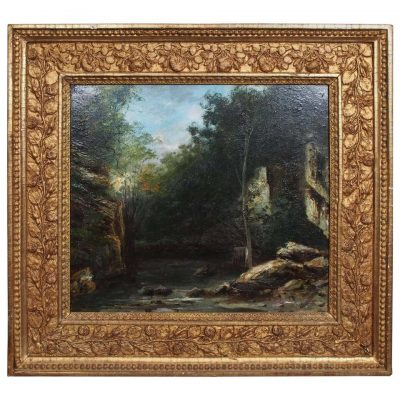 French Barbizon School Oil on Canvas in Period Frame