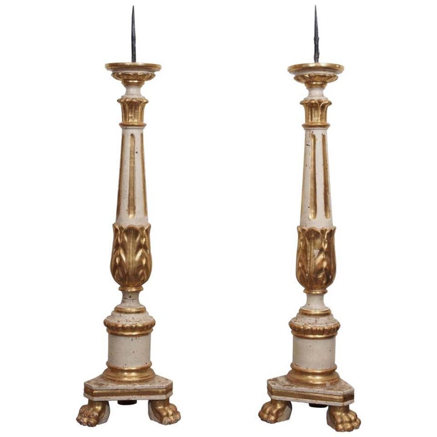 Pair Italian Parcel Gilt Louis XVI Style Altar Candlesticks