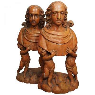 Pair of Carved Wood Italian Figural Reliquaries