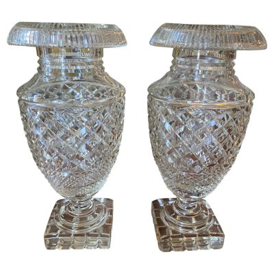 Pair of Anglo Irish Cut Glass Lidded Jars
