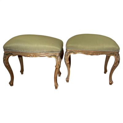 Pair of Italian Painted and Parcel Gilt Stools