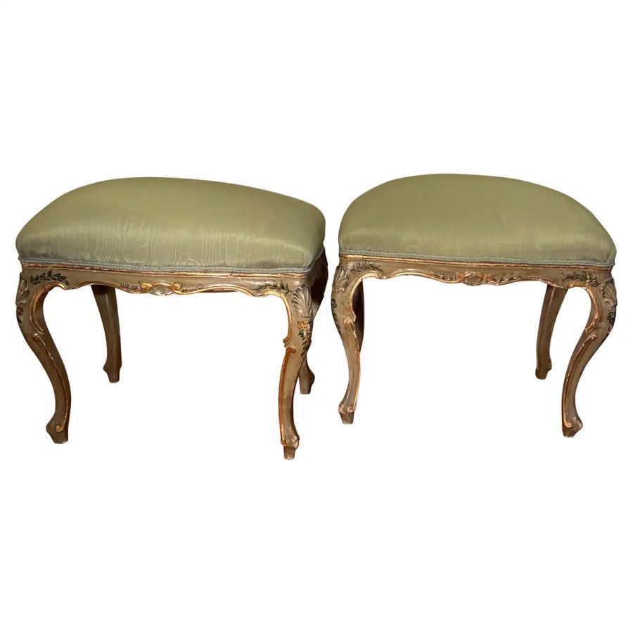 Pair of Italian Painted and Parcel Gilt Stools